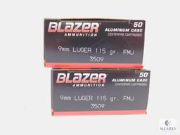 100 Rounds CCI Blazer 9mm Ammunition - 115-grain FMJ