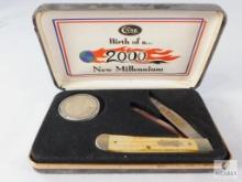 Case Birth Of A 2000 New Millennium Knife and Dollar Coin In Case