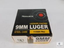 200 Rounds Monarch 9mm Luger 115 Grain Lacquer Coating Steel Case FMJ