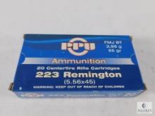 20 Rounds PPU 223 Remington 5.56x45 FMJ BT 55 Grain