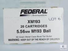 20 Rounds Federal Ammunition XM193 5.56mm M193 Ball 55 Grain Metal Case Boat-Tail Bullet