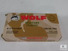 20 Rounds Wolf Military Classic 6.5 Grendel 100 Grain FMJ Steel Case Non-Corrosive Berdan Primed