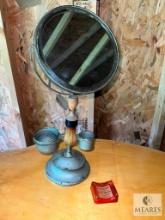 Gentleman's Shaving Mirror with Beveled Edge and Vintage Glass Razor Stand