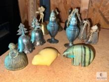 Group of Mixed Decorative Bells, Salt and Pepper Shakers and Carved Animals