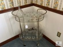 Brass and Glass Bar Cart with Contents