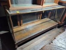 Old Large Wood & Glass Footed Display Counter