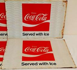 6 Vintage 1970s Coke Coca-Cola Metal Sign Set Bulk Dealer Lot Flange 19x28 Served Ice Advertising