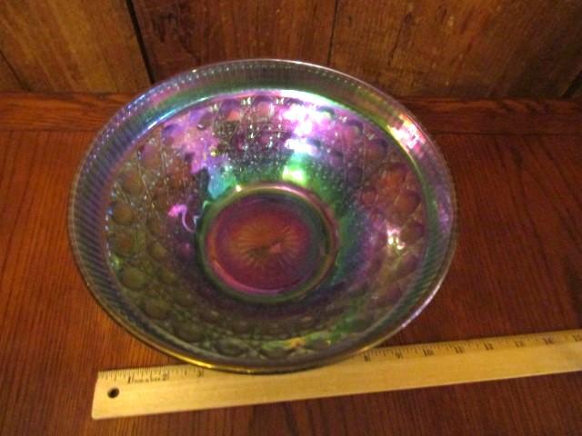 Vtg Blue Carnival Glass Bowl By Indiana Glass