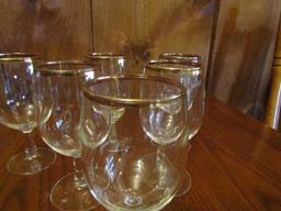 Set Of 6 Crystal White Wine Glasses W/ Gold Rim