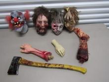 Lot Of Halloween Props: Head, Arms, Axe, Etc