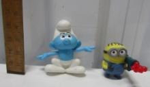 Burger King Smurf W/ Moving Arms And A Mcdonald's Minion