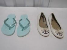 2 Pairs Of Used Ladies Casual Shoes And Flip Flops