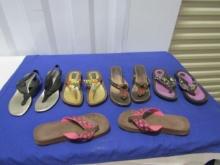 5 Pairs Of Ladies Used Slide In Shoes And Flip Flops