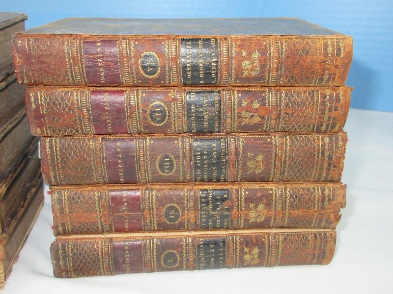 Antique The Plays of Shakespeare in Ten Volumes Leather Covers Inside Page 1803 Date Bottom