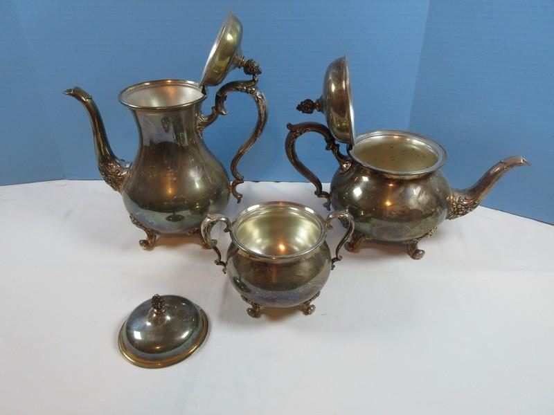 7pc International Silver Co. Wilcox Silverplate Rochelle Tea Set w/Waste Bowl & Rectangular