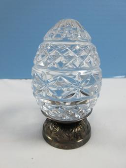 Signed Waterford Crystal 3 3/4" Annual Egg w/Ornate Silverplate Stand-Circa 1990