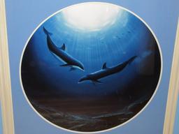Dolphins Swimming w/Sun Glitter Above Sea Scape Artist Signed Wyland Ltd. 200/215 Edition