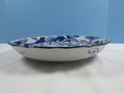 Andrea by Sadek Semi Porcelain 12 1/4" Round Shallow Bowl Cobalt Blue/White Figures &