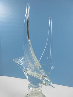 Striking Studio Art Glass Sculpture Cresting Wave w/Figural Seagull Mid Flight 15 3/4"