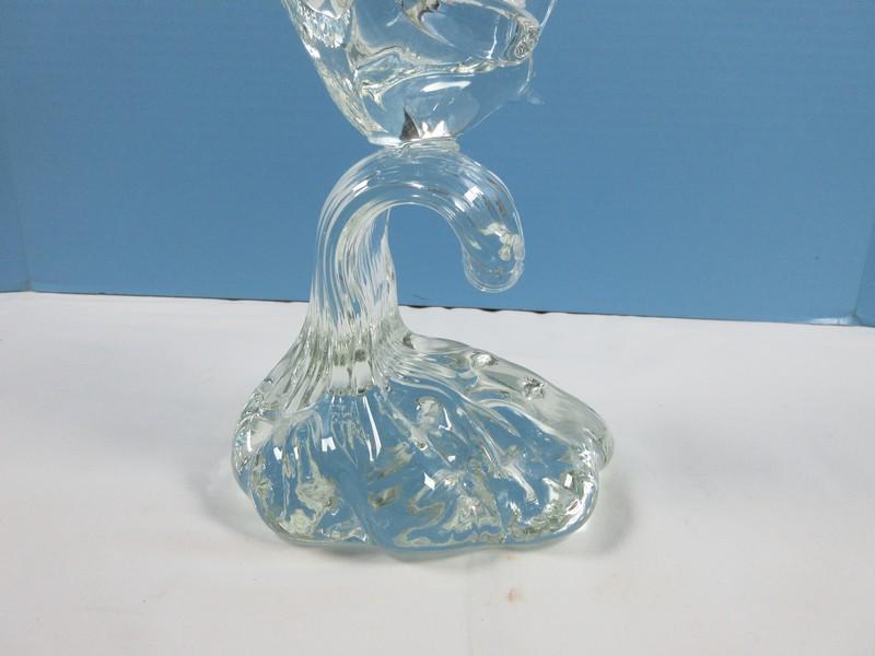 Striking Studio Art Glass Sculpture Cresting Wave w/Figural Seagull Mid Flight 15 3/4"