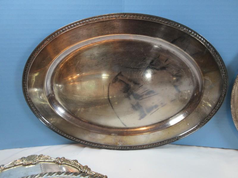 Lot Silverplate Footed Oval 19 1/4" Meat Serving Platter w/Dripwell, Footed Anston 13" Round