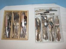 Lot Misc Silverplate & Stainless Flatware w/Tray Drawer Organizers Oneida Becket Pattern