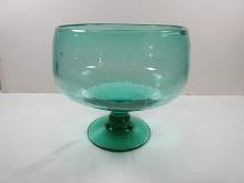 Vintage Exceptional Centerpiece Art Glass Large Compote Hand Blown Crackle Glass bowl Pontil