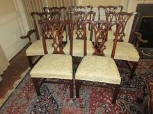 Exquisite Set of 8 Henkel-Harris Furniture Mahogany Chippendale Style Formal Chairs Intricate