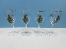 Set of 4 Spode Glassware Christmas Tree Pattern Wine Stem 7 1/4" Glasses 13oz