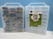 2 Double Sided Multi-Craft Carriers w/46 Match Box & Hot Wheels Cars, Motorcycles, Emergency