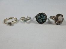 4 Ladies Costume Jewelry Rings Faux Turquoise Dome, Solitaire Stone, Heart Shape w/Light Blue