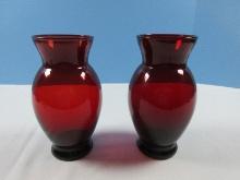 Pair Anchor Hocking Depression Glass Royal Ruby 6" Flared Rim Vases