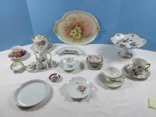 Lot Porcelain/Ceramic Yellow Wild Roses 12" Dresser Tray, Demitasse Cups & Saucers, Lefton