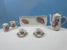 10pc. Porcelain Nippon Tea For Two Service Tray 8 3/8" Teapot, Creamer, Covered Sugar Bowl