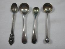 4 Various Salt Cellar Spoons Various Designs-1 w/English Silver Hallmarks, Other No Markings