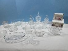 Lot Crystal/Glass Sullivans Cut Pattern Candy Box, Etched Covered Candy Pedestal Dish, Hobstar