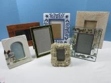 Lot Misc Decorative Picture Frames Blue/White Porcelain, Dried Flower Border, Wooden, Etc.
