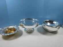 Lot Mercury Glass Mid Century Modern 9 1/2" Round Bowl, Footed 11 1/4" Pedestal Desert Plate