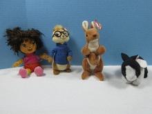 Collectors Plush Toys TY Original Beanie Babies "Dora", "Checkers", "Pouch" & "Simon"