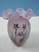 Rare find Fenton Art Glass 95th Anniversary Hand Painted Daffodil Frosted Lavender 5 1/4" Vase