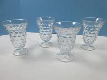 Set of 4 Fostoria American Clear Pattern 2056 Stem Cube Motif 5 3/4" Iced Tea Footed Goblets