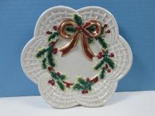 Fitz and Floyd Essentials Collection Holiday Wreath Canape Plate NIB