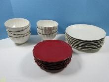 Lot 14 pcs. Crate and Barrel Dinnerware 10 1/4" Plates/6 1/4" Bowls, 7 Red 8" Plates Relief