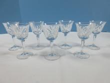 Signed Set of 7 Gorham Crystal Clear Cherrywood Pattern 3 7/8" Cordial Stemware Glasses