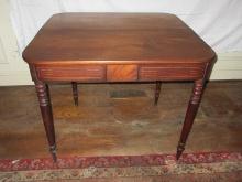 Beautiful Depression Era Gate Leg Flip Top Table Game Table Box String Marquetry Ring Turned