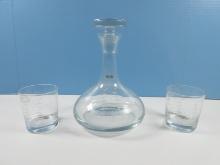 3 pc. Set Kronso Hand Blown Glass Ships 9 1/2" Decanter Gray Etched Schooner Sailing Vessel