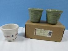 Lot Longaberger Pottery Basket Weave Pattern 2 Sage Green Votive Candle Set NIB and