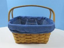 Retired Longaberger Double Swing Handles Sewing Basket w/ Cornflower Blue Fabric and 2