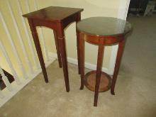 Lot Traditional Pine Side Table Tapered Legs 30"H Top 14" Square & Round 14 1/2" Side Table w/