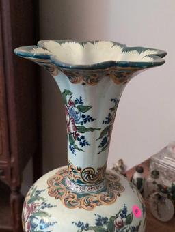 (LR) VINTAGE PAULS HANDMADE AND PAINTED PORTUGAL VASE. MARKED ON THE BOTTOM. IT MEASURES 13-1/2"T.